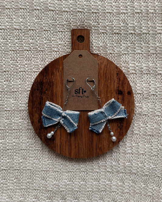 Bow Earrings — Light Denim
