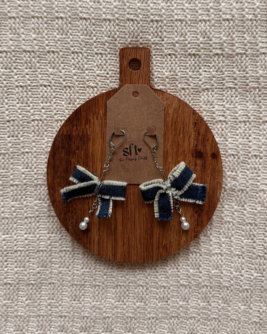 Bow Earrings — Dark Denim