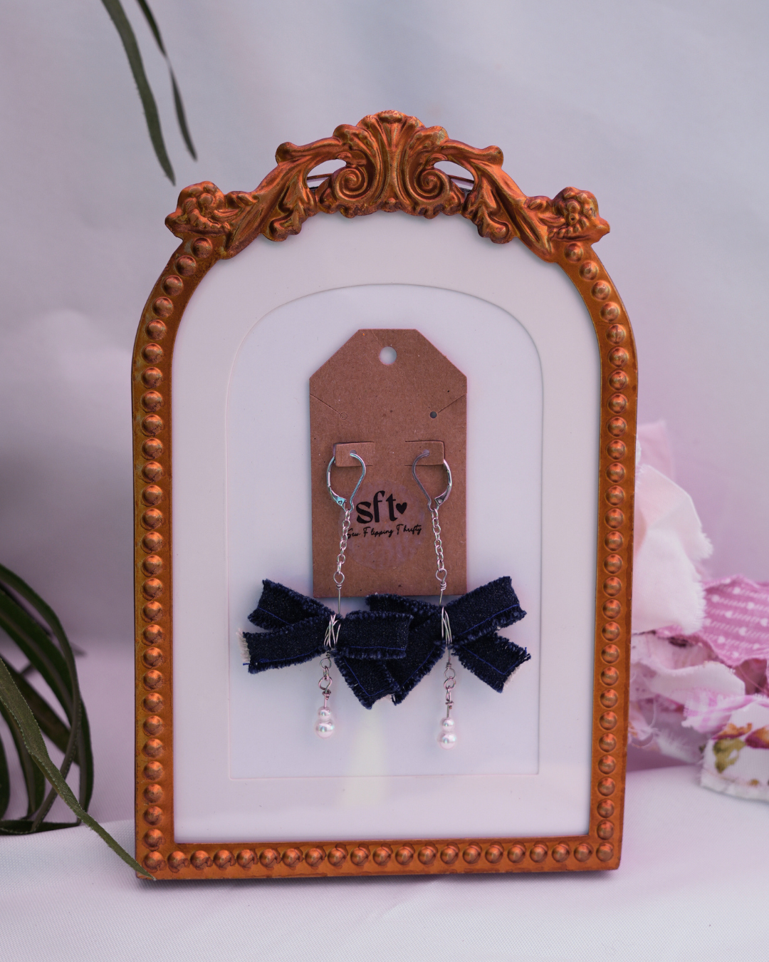 Bow Earrings | Upcycled Denim Bows | Sew Flipping Thrifty