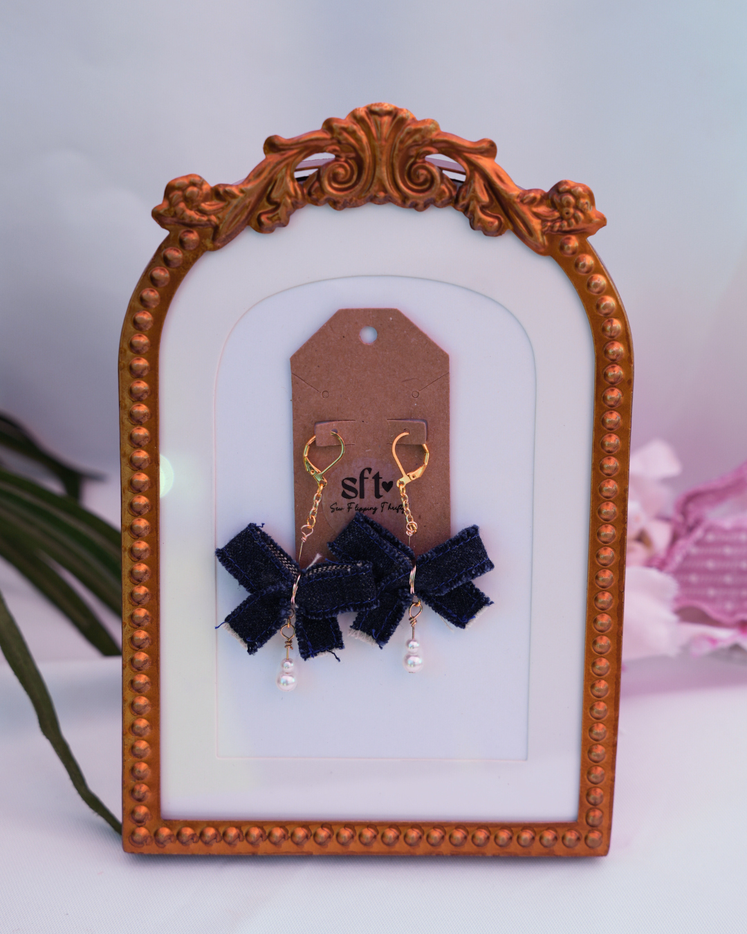 Bow Earrings | Upcycled Denim Bows | Sew Flipping Thrifty