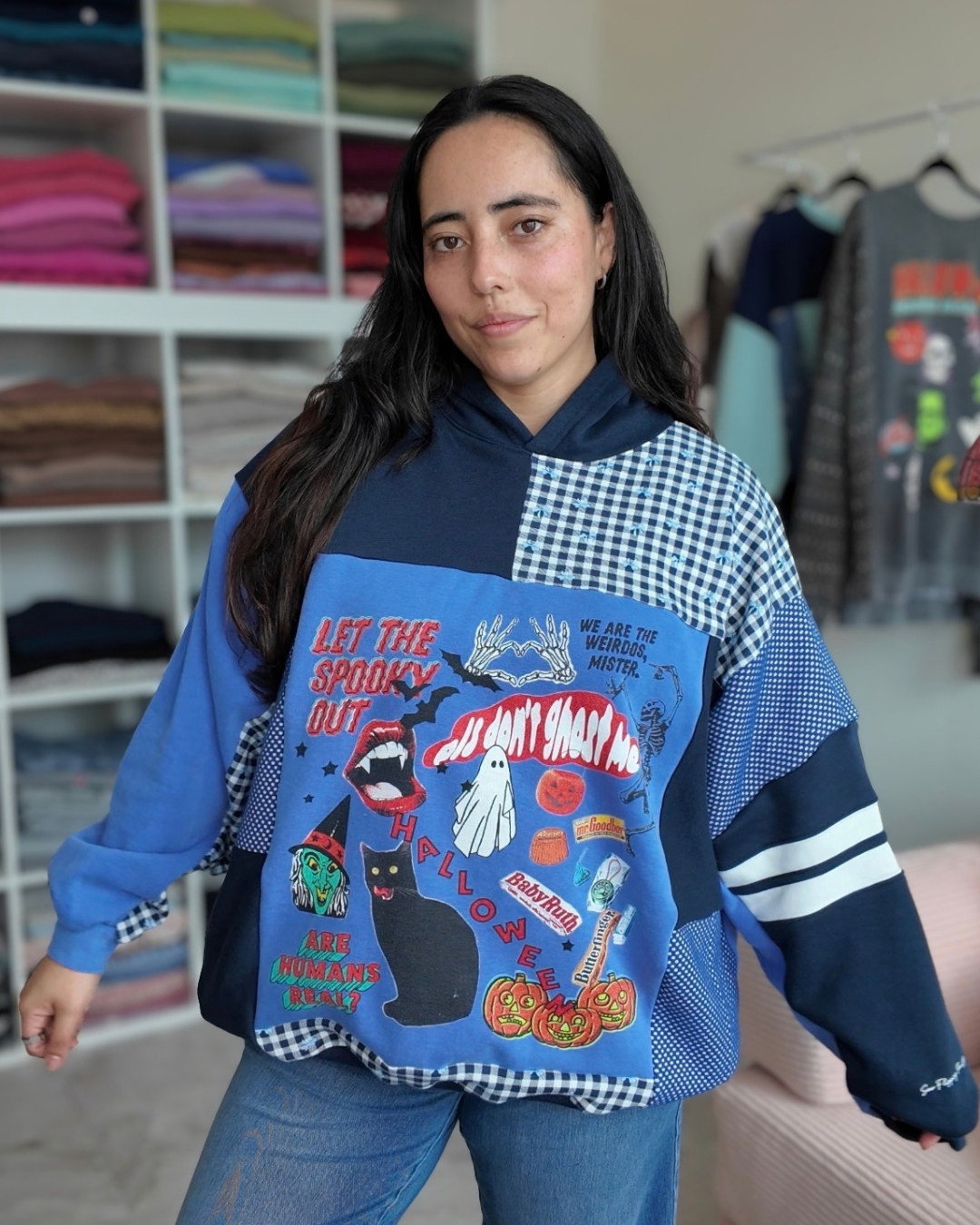 'Let The Spooky Out' Patchwork Hoodie (S-2XL)