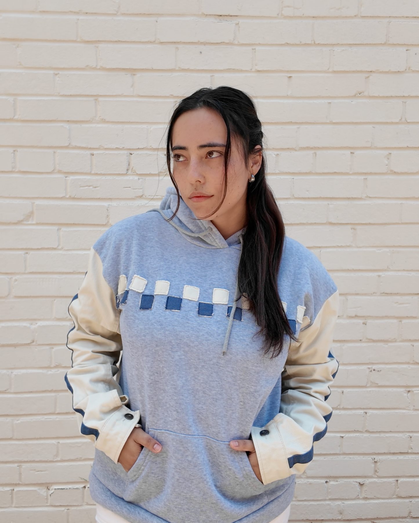 Checker Patchwork Hoodie - Handmade from upcycled fabrics with checker design