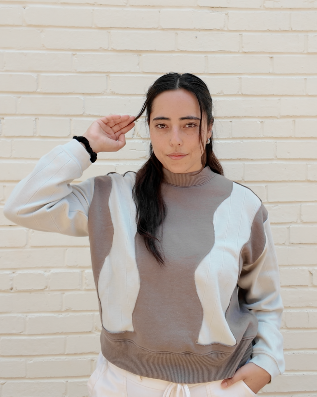 Neutral Wave Crewneck - Upcycled sweatshirt with neutral wave pattern