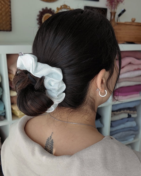 White Satin Floral Scrunchy