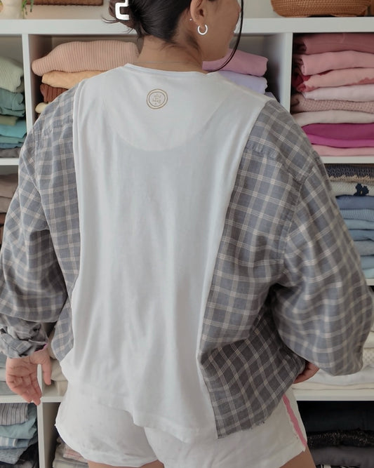 Grey Flower Flannel Tee