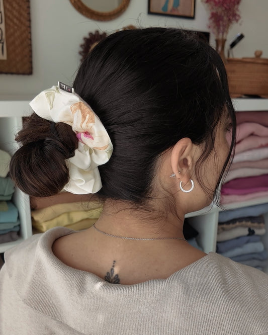 Cream Floral Scrunchy