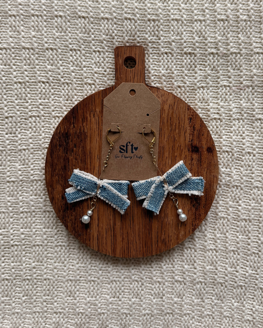 Bow Earrings — Light Denim