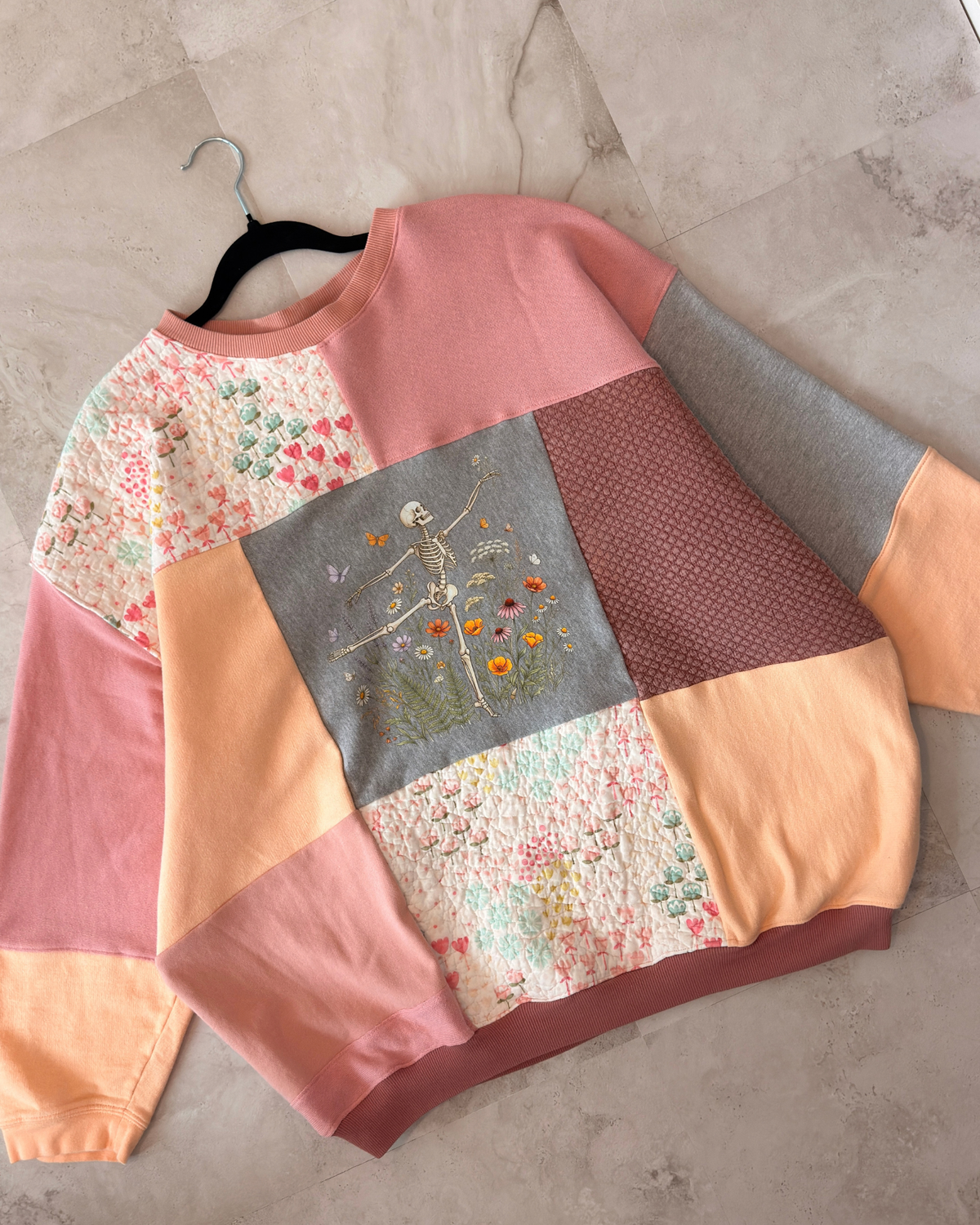 Dancing Skelly Patchwork Crewneck (S-2XL)