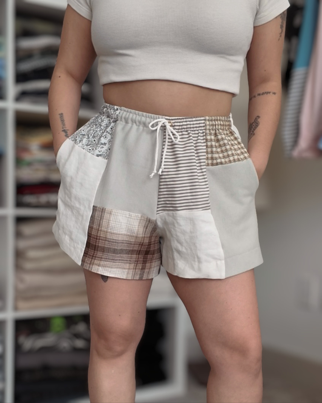 Neutral Patchwork Shorts (S-XL)