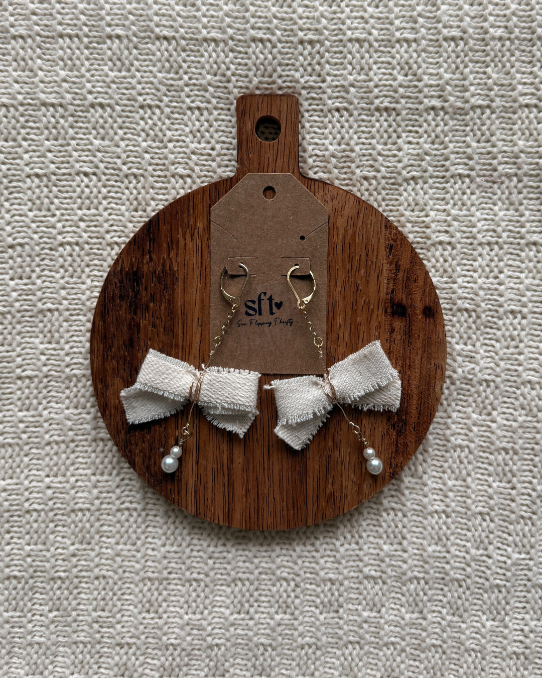 Bow Earrings — White Denim
