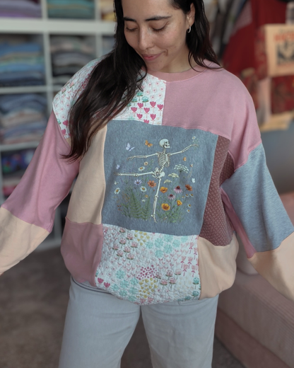 Dancing Skelly Patchwork Crewneck (S-2XL)