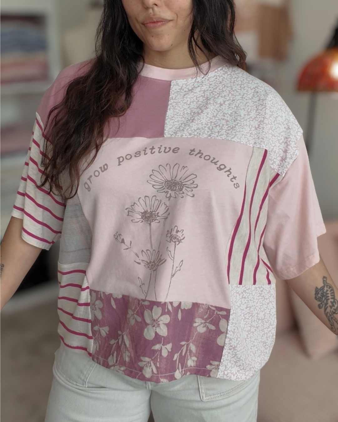 Pink Floral Patchwork Tee (S-2XL)