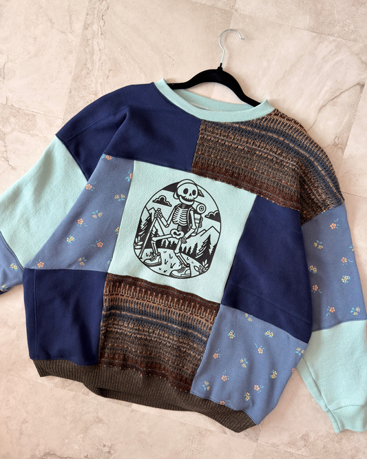 Hiking Skelly Patchwork Crewneck (S-2XL)