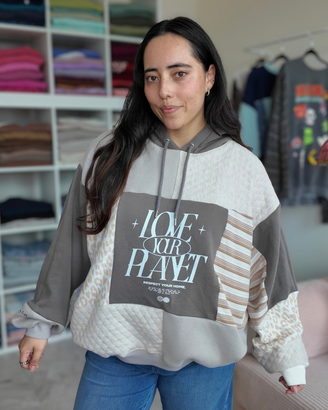 'Love Your Planet' Patchwork Hoodie (S-2XL)