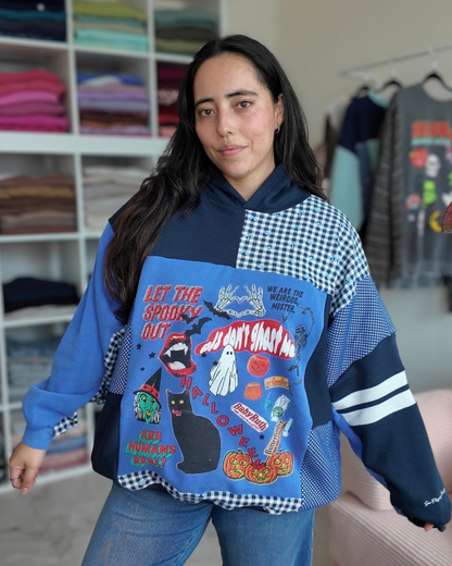 'Let The Spooky Out' Patchwork Hoodie (S-2XL)
