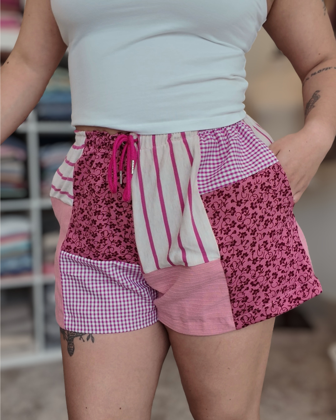 Pink Patchwork Shorts (S-XL)