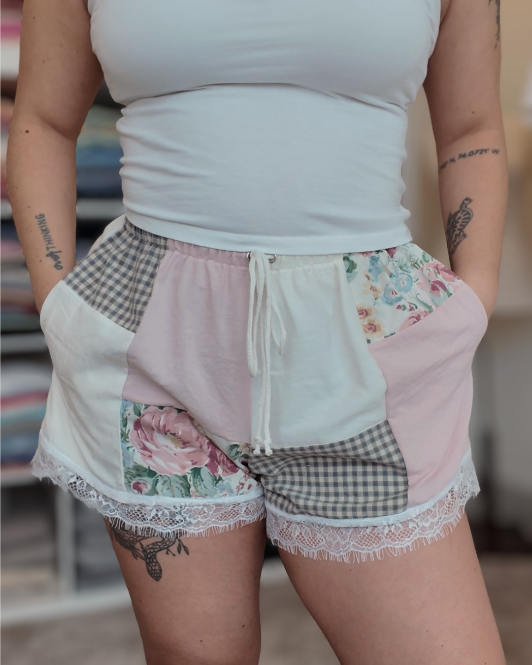 Pastel Lace Patchwork Shorts (S-XL)