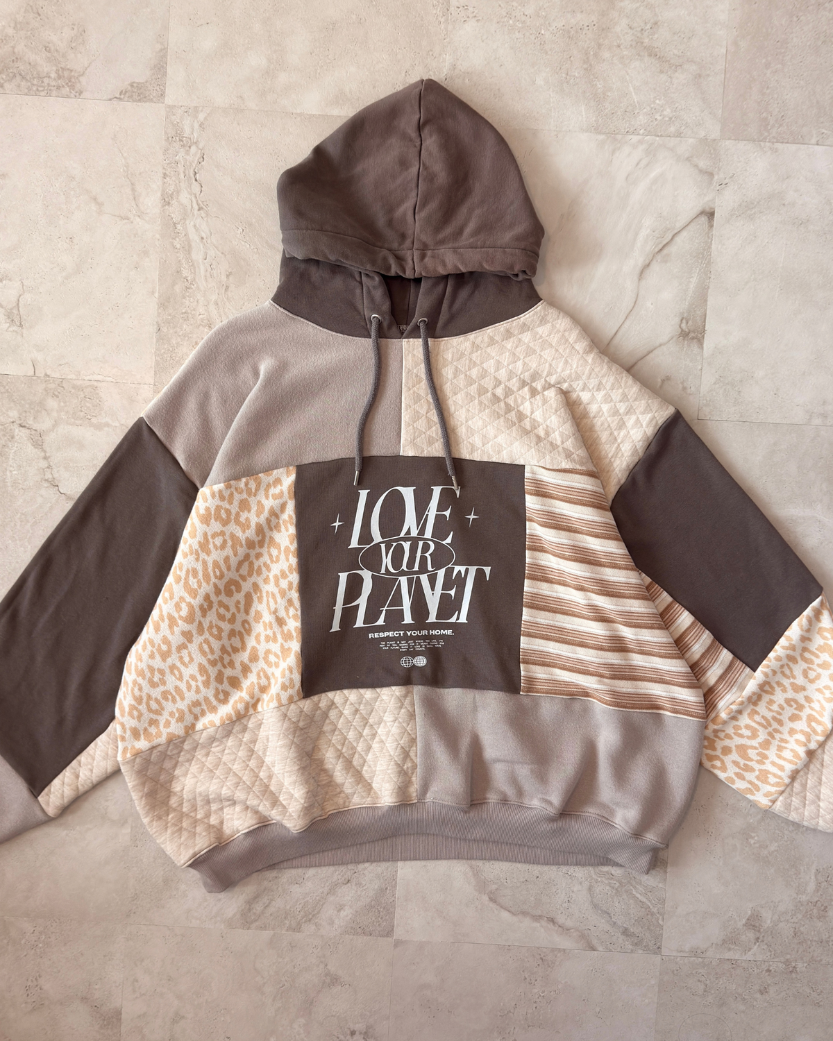 'Love Your Planet' Patchwork Hoodie (S-2XL)