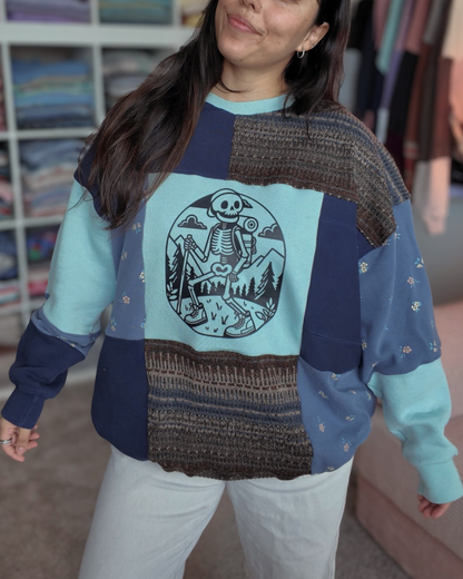 Hiking Skelly Patchwork Crewneck (S-2XL)
