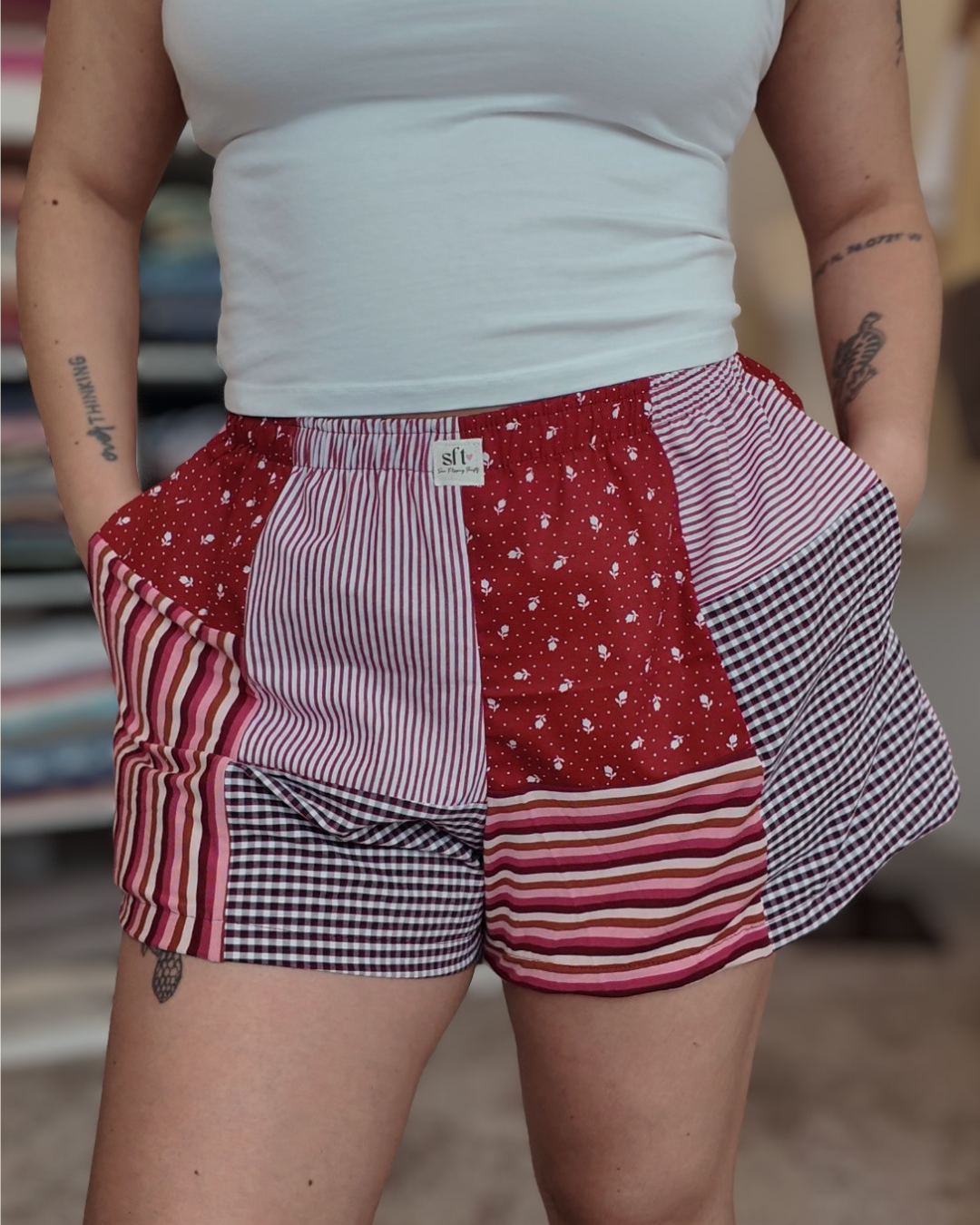 Red Patchwork Boxer Shorts (M-XL)