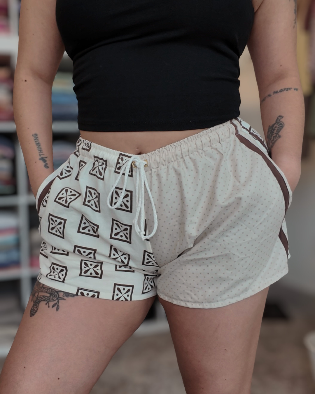 Brown Patchwork Shorts (S-L)