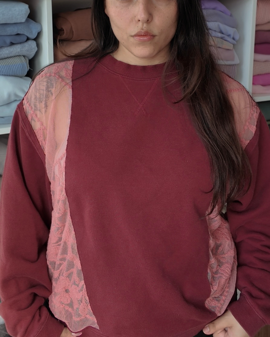 Peek-a-boo Pink Lace Crewneck