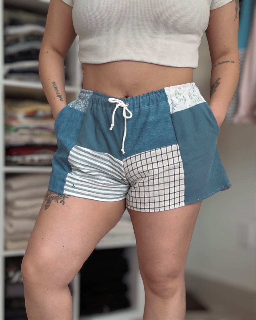 Blue Patchwork Shorts (S-L)