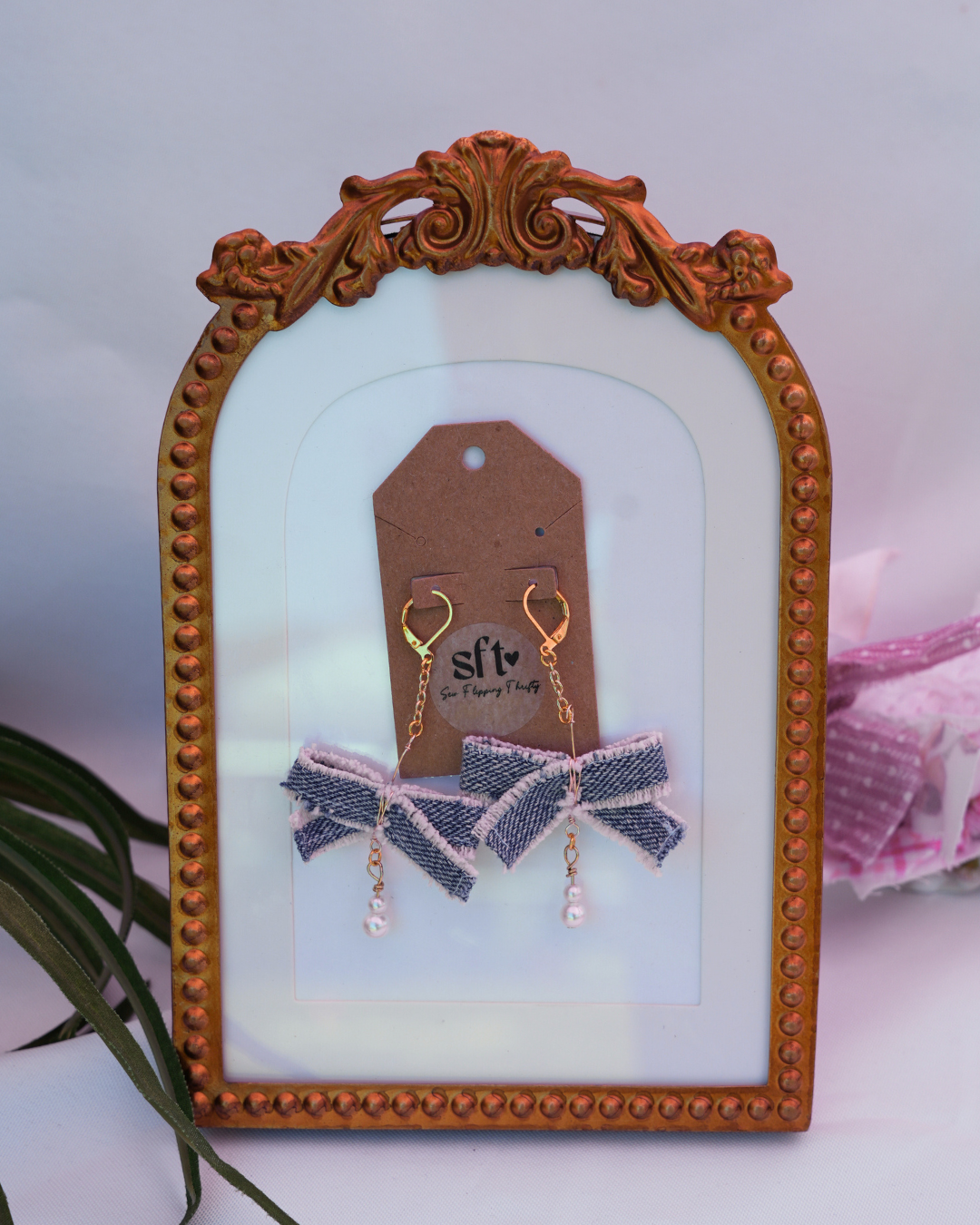 Bow Earrings | Upcycled Denim Bows | Sew Flipping Thrifty