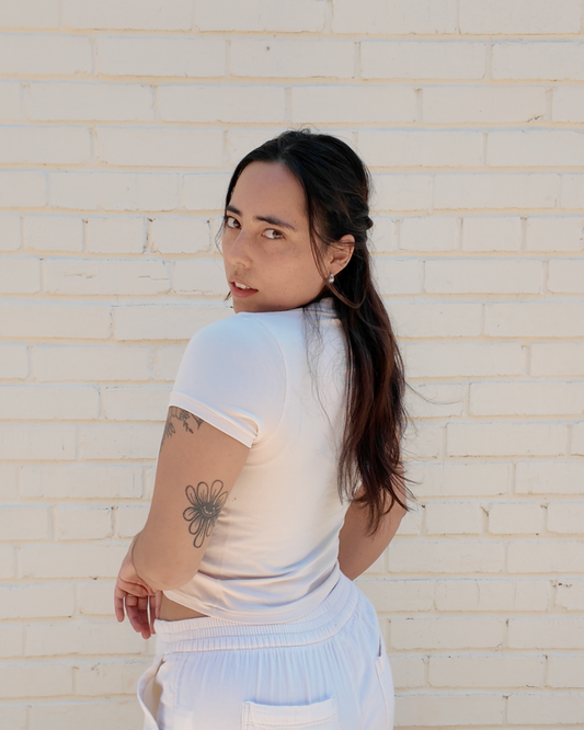 Floral Cropped Tee - Handmade from upcycled fabrics with floral patches
