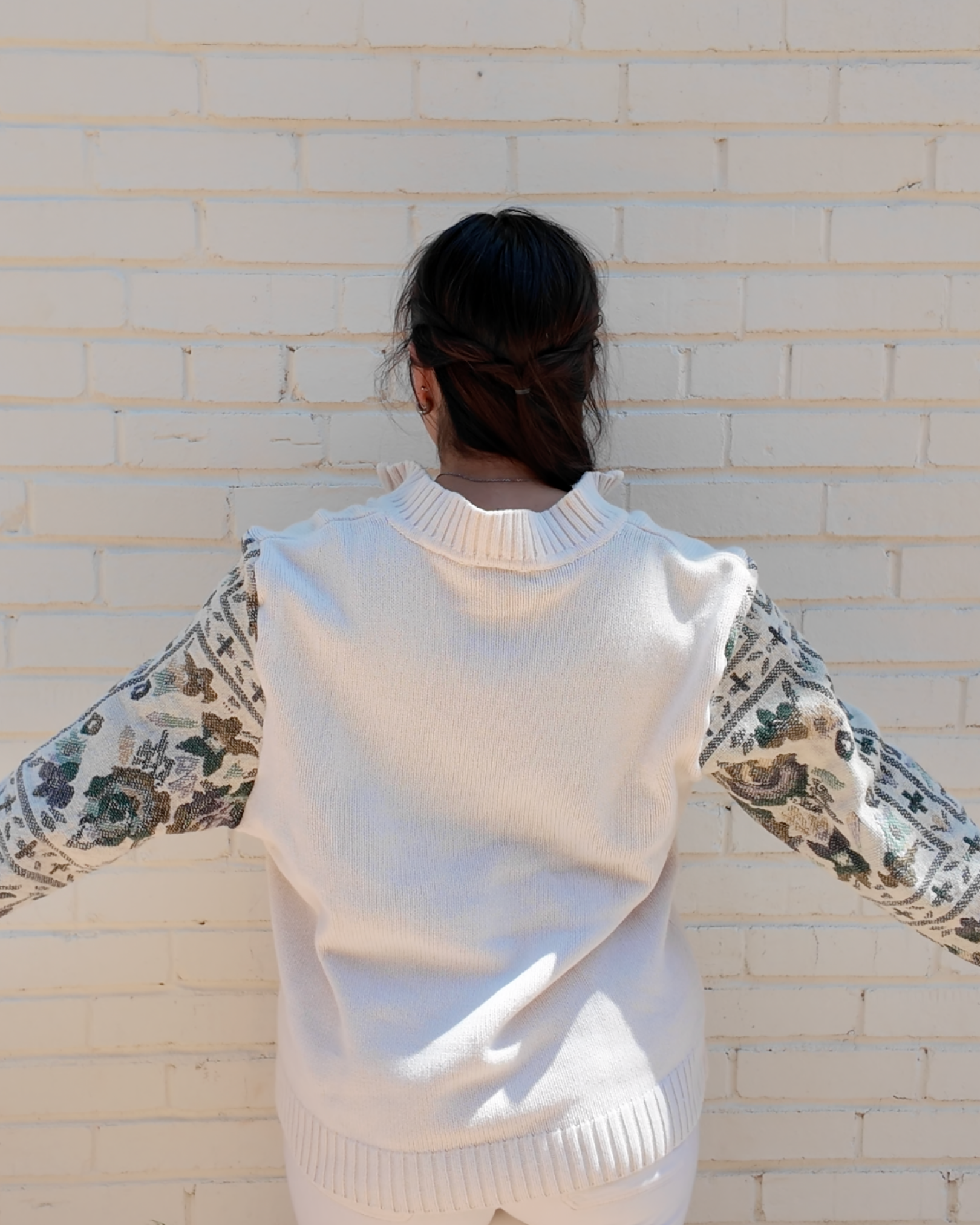 Floral Sleeve 3/4 Zip - Handmade from upcycled fabrics with floral sleeves