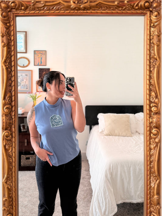 Blue Mock-Neck Tank (L) | Whale Landscape