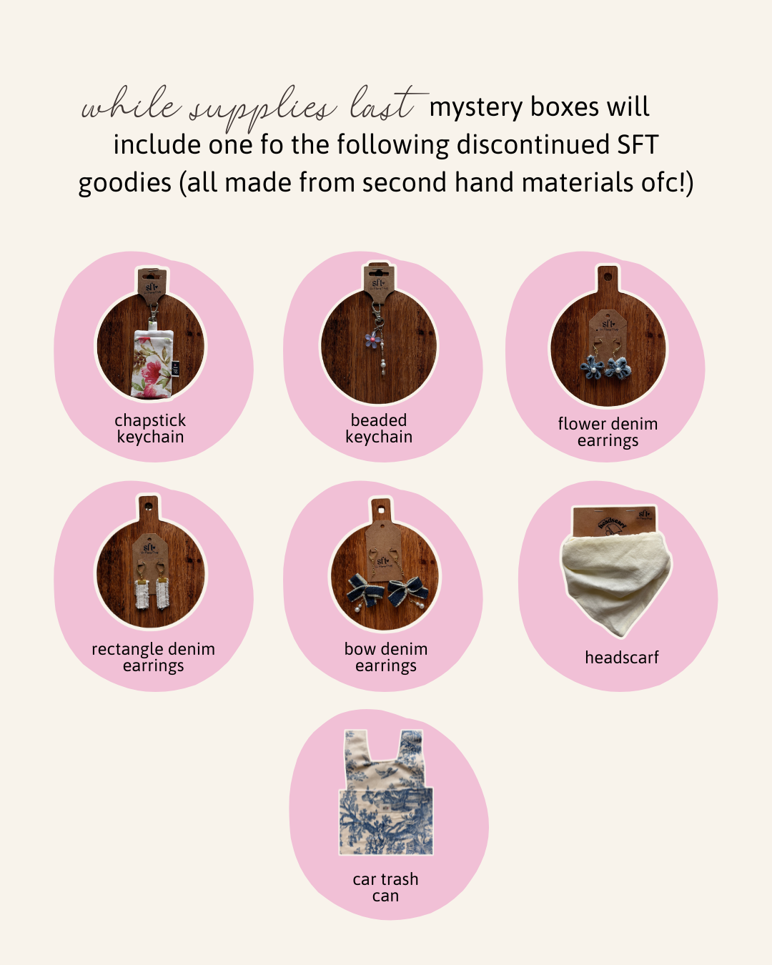 Graphic showing bonus prizes to be included in mystery boxes while supplies last