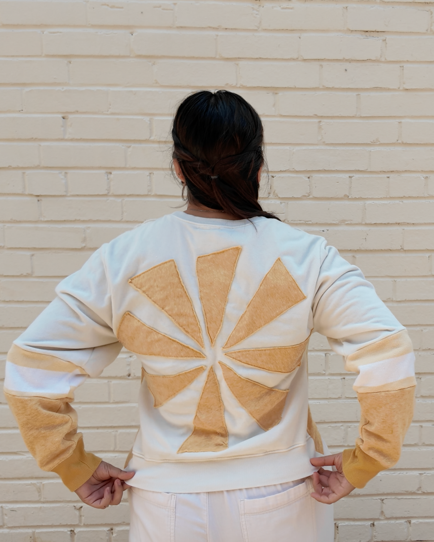 Sunshine Crewneck - Handmade from upcycled fabrics with sunshine design