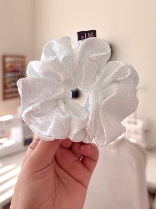 White Satin Floral Scrunchy