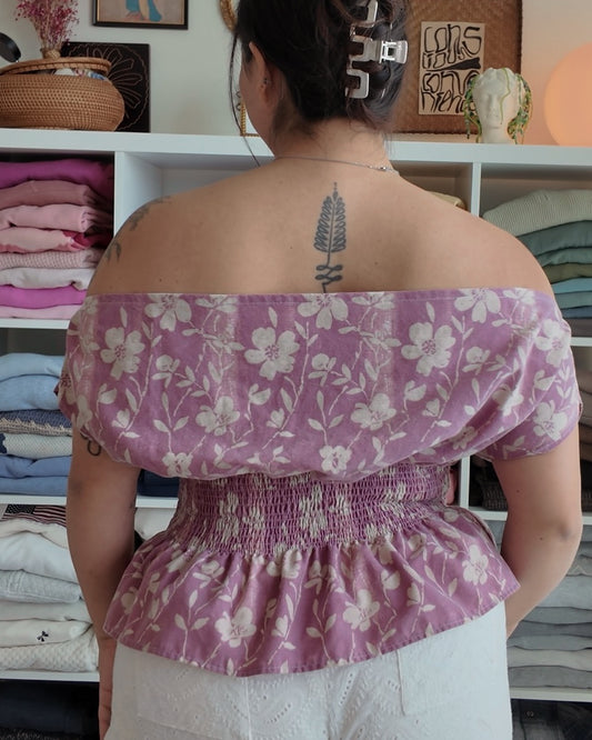 Purple Floral Off-Shoulder Blouse