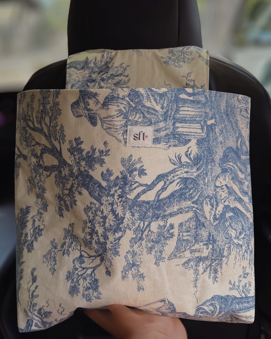 Blue VIntage Floral — Car Trash Can