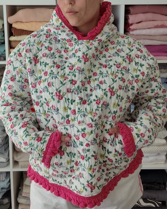 Pink Floral Quilted Hoodie