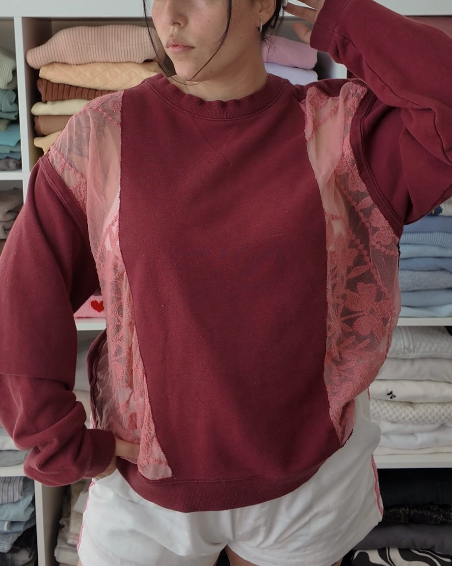 Peek-a-boo Pink Lace Crewneck