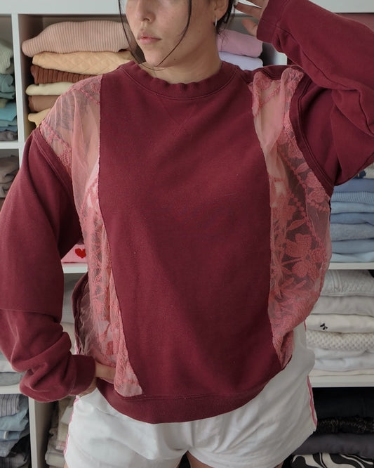 Peek-a-boo Pink Lace Crewneck