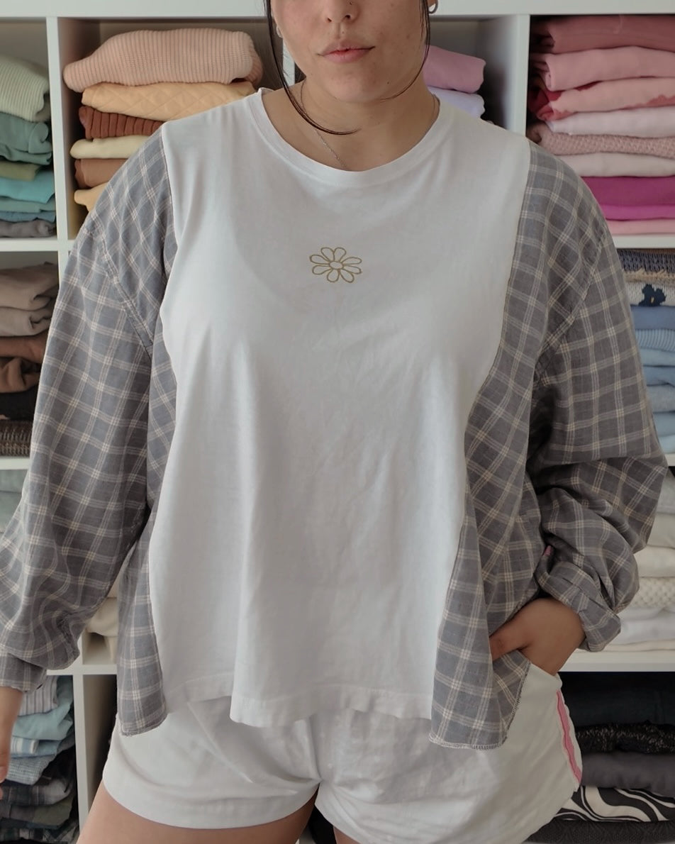 Grey Flower Flannel Tee