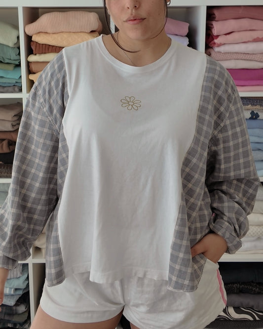 Grey Flower Flannel Tee