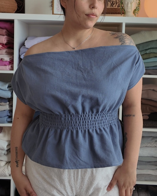 Blue Off-Shoulder Blouse