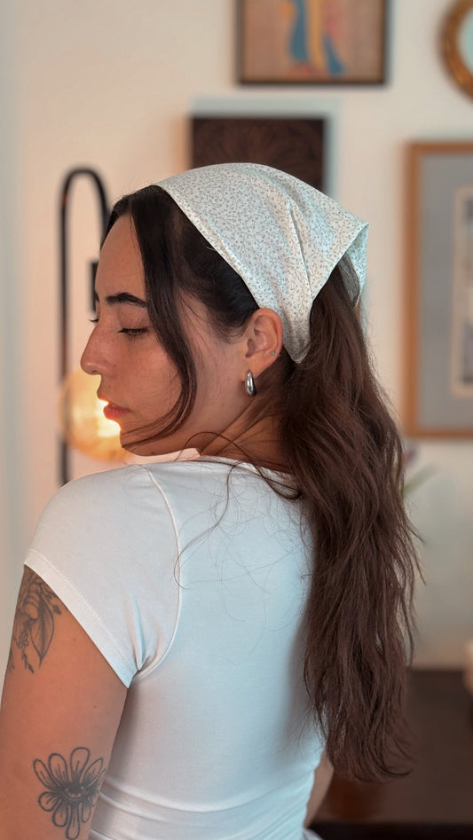 Headscarves — White & Grey Floral
