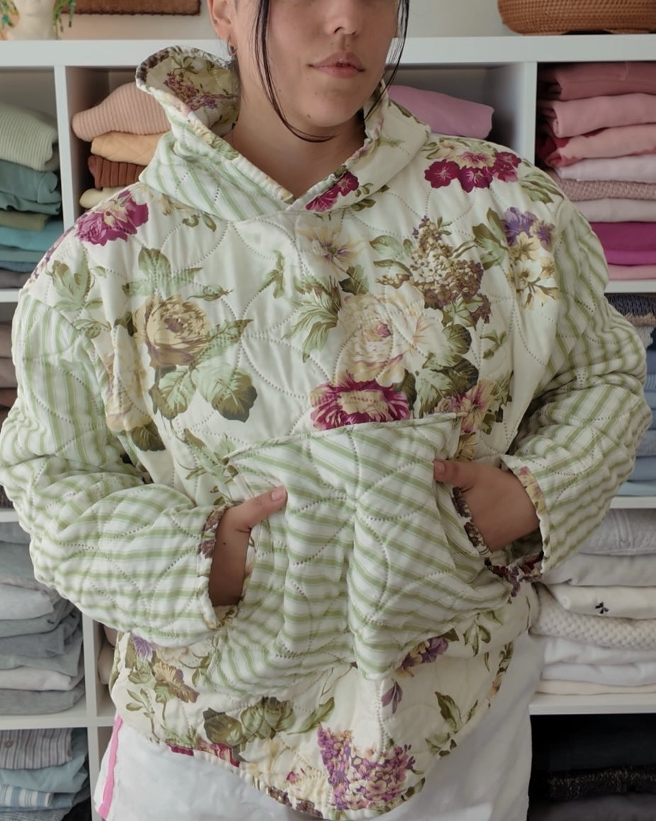 Green & Floral Quilted Hoodie