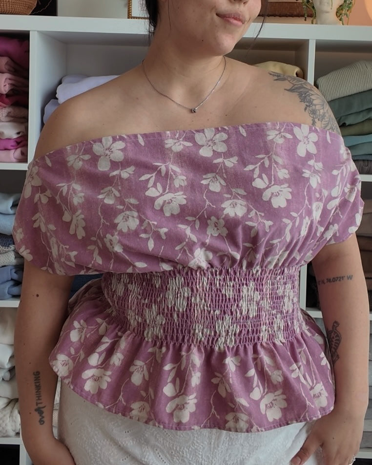 Purple Floral Off-Shoulder Blouse