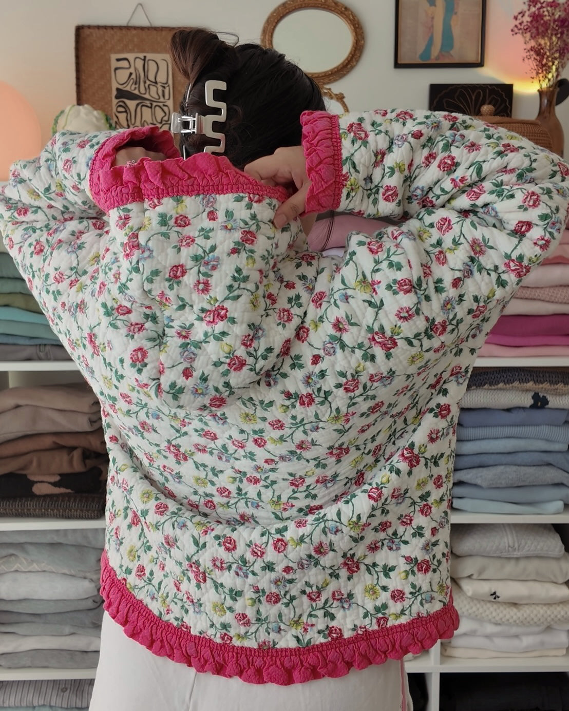 Pink Floral Quilted Hoodie