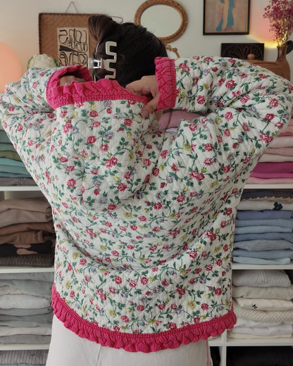Pink Floral Quilted Hoodie